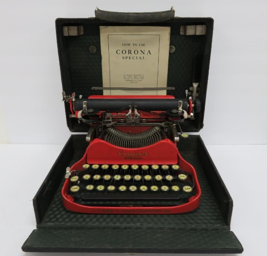 Red Corona Special folding typewriter with case
