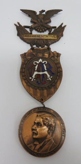 45th National Encampment GAR medal, Representative, enameled with eagle and shield, 6 1/2"