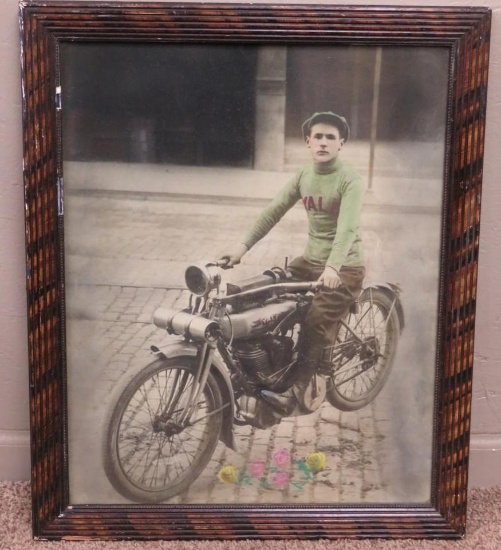 Colorized Yale motorcycle photo, framed 19" x 22 1/2"