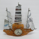 MCM Mastercrafter wood ship clock with chrome sails, not working