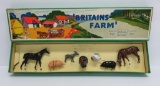 Britians Farm with box, #123F, 7 animals in box, lead toys