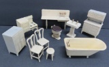 Tootsie Toy doll house furniture, metal, 10 pieces