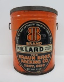 Large Braun Bros Lard tin, orange, 50 lbs, 14 1/2