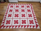 Lovely red and white applique quilt, 77
