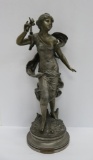 L'Echo metal statue, woman with flute, 18 1/2