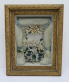 Lovely period wedding head piece and veil framed in shadow box, 21