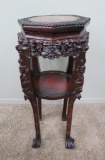 Fantastic heavily carved Marble Top Plant Stand, 33 1/2