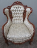 Beautiful Carved Cherub and dove Wing Back Upholstered chairs