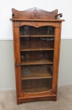 Single Door Glass Country Cupboard - leaf carving, 70
