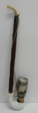 Porcelain long stem pipe, wood stem, covered, 13