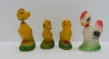 Vintage Chalkware bobble heads and two chicks
