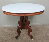 Walnut Oval Marble Top Parlor Table