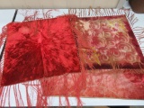 Three Tapestry pieces, velveteen, two with fringe