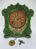 Ansonia porcelain mantle clock, Truth, working, 10 1/2