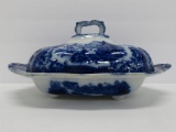 Flow Blue covered vegetable dish, Ironstone China, 12 1/2