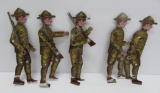 Five metal WWI soldiers, jointed, 5