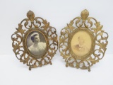 Two matching portrait frames, metal, easel back, 11