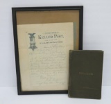 1887 Keller Post GAR framed letter and burial book