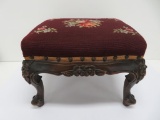 Needlepoint step stool, floral carving, 12