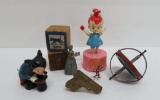 Vintage toys, Mickey Mouse, Pebbles, pencil sharpeners, gyro and wood blocks