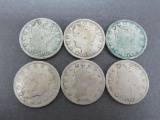 Six Liberty Head nickels