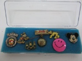 Seven retro collector pins, Disney, Pokeman, and Pepsi, 3/4