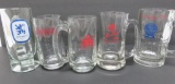 Five glass beer mugs, 6