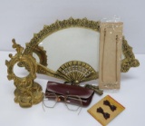 Vanity lot with fan mirror, glasses and pocket watch holder