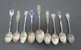 9 Souvenir spoons, five sterling