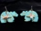 Vintage Hand Carved Marbled Turquoise Bear Clip Earrings
