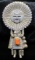 Artist Signed Sterling Silver Sunface with Feathers Kachina Doll Figure with Coral
