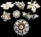 Seven Vintage Goldtone and Rhinestone Brooches