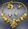 Vintage Costume Jewelry Group with Amber Colored Stones and Rhinestones