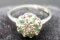 Sterling Silver, Emerald and Diamond Ring