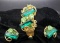 Vintage Jeweled Hinged Cuff Bracelet and Clip Earrings; Great Colors