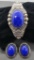 Navajo Sterling Silver and Lapis Bracelet and Clip Earrings