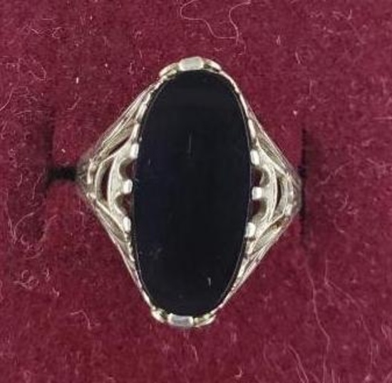 Filigree Ring with Black Stone