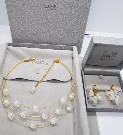 Lalique Lily of the Valley Necklace and Earrings in Presentation Boxes
