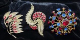 Trio of Vintage Costume Jeweled Brooches