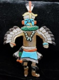 Artist Signed Sterling Silver Inlaid Native American Dancing Warrior