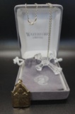 Waterford Crystal Cross on Sterling Chain and Vintage Religious Locket