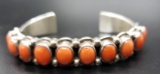 Artist Ernie Lister Signed Sterling Silver and Coral Cuff Bracelet