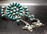 Turquoise and Sterling Silver Bracelet and Screw Back Earrings
