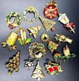 Vintage Christmas Themed Costume Jewelry-Large Grouping