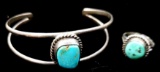 Sterling Silver and Turquoise Cuff Bracelet and Ring
