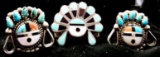 Zuni Sterling Silver Sunface Pin and Clip Earrings