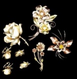 Vintage Costume Jewelry Brooches and Earrings Grouping