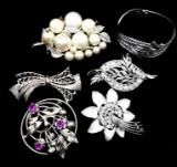 Vintage Costume Jewelry Brooches and Bracelet