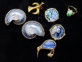 Pins, Rings and Earrings Grouping, Mother of Pearl and Sterling