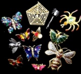 Vintage Costume Jewelry Grouping-Bugs and Butterflies